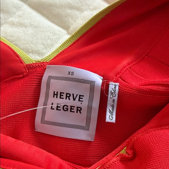 Herve Leger AUTHENTIC Red and NEON Yellow Bandage Dress - Picture 2 of 10